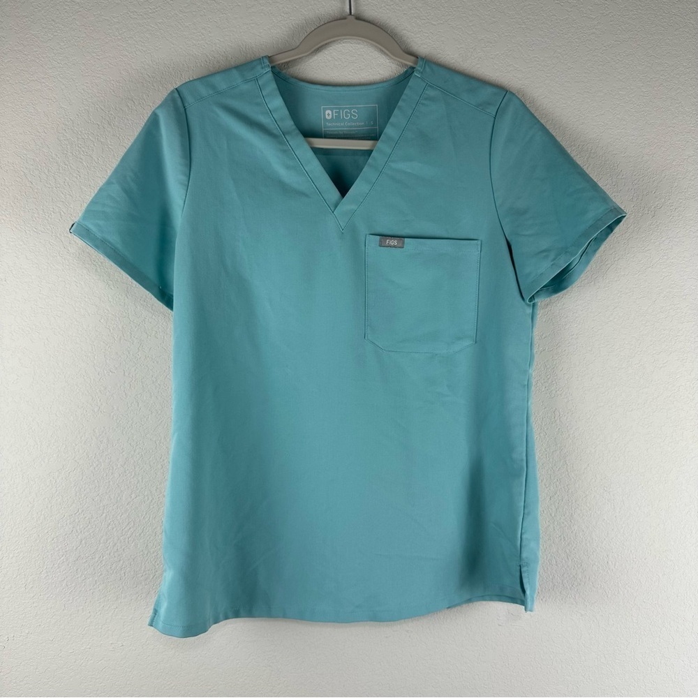 Figs Light Blue Catarina One Pocket Medical Nurse Scrub Top Size Small